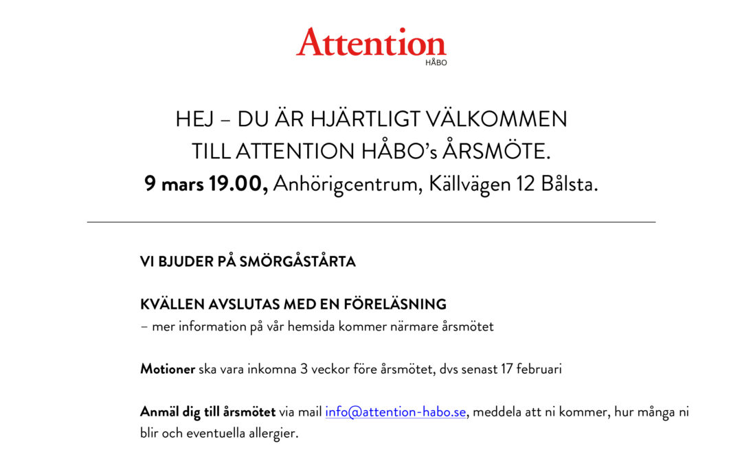 Inbjudan till årsmöte 9 mars